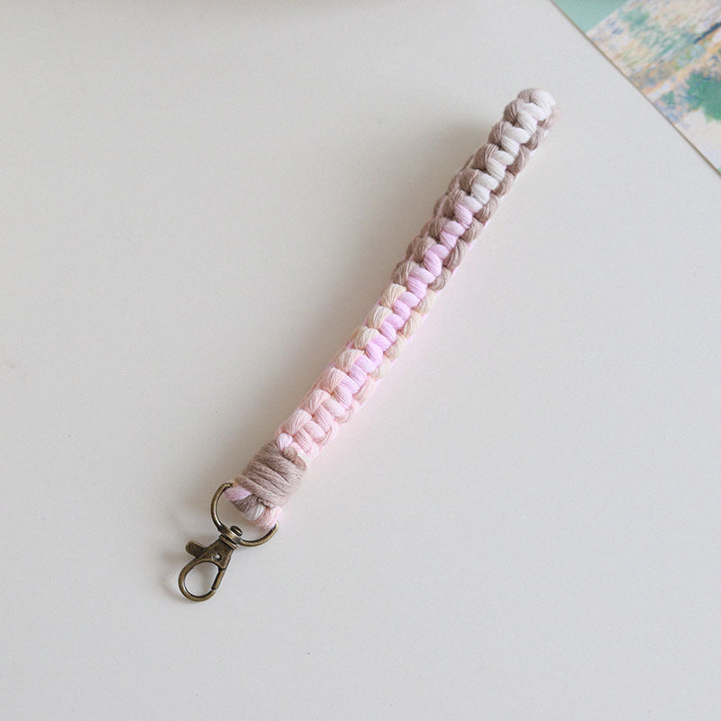 Wholesale Bohemian Gradient Color Braided Cotton Rope Wrist Strap Keychain